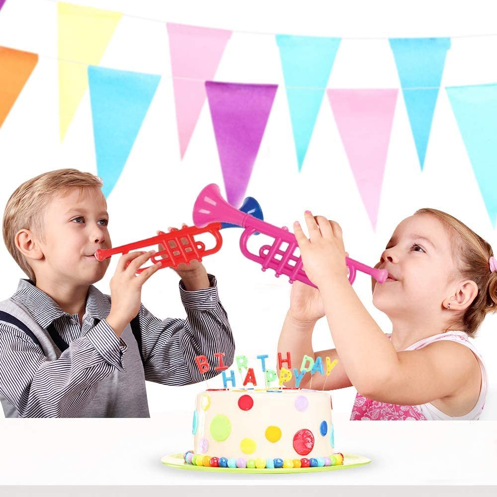 13" Plastic Trumpets, Set of 6, Music Toys for Kids and Toddlers, Fun Musical Instruments Noise Makers for Parties and Events, Cool Birthday Party Favors for Boys, Girls, Adults