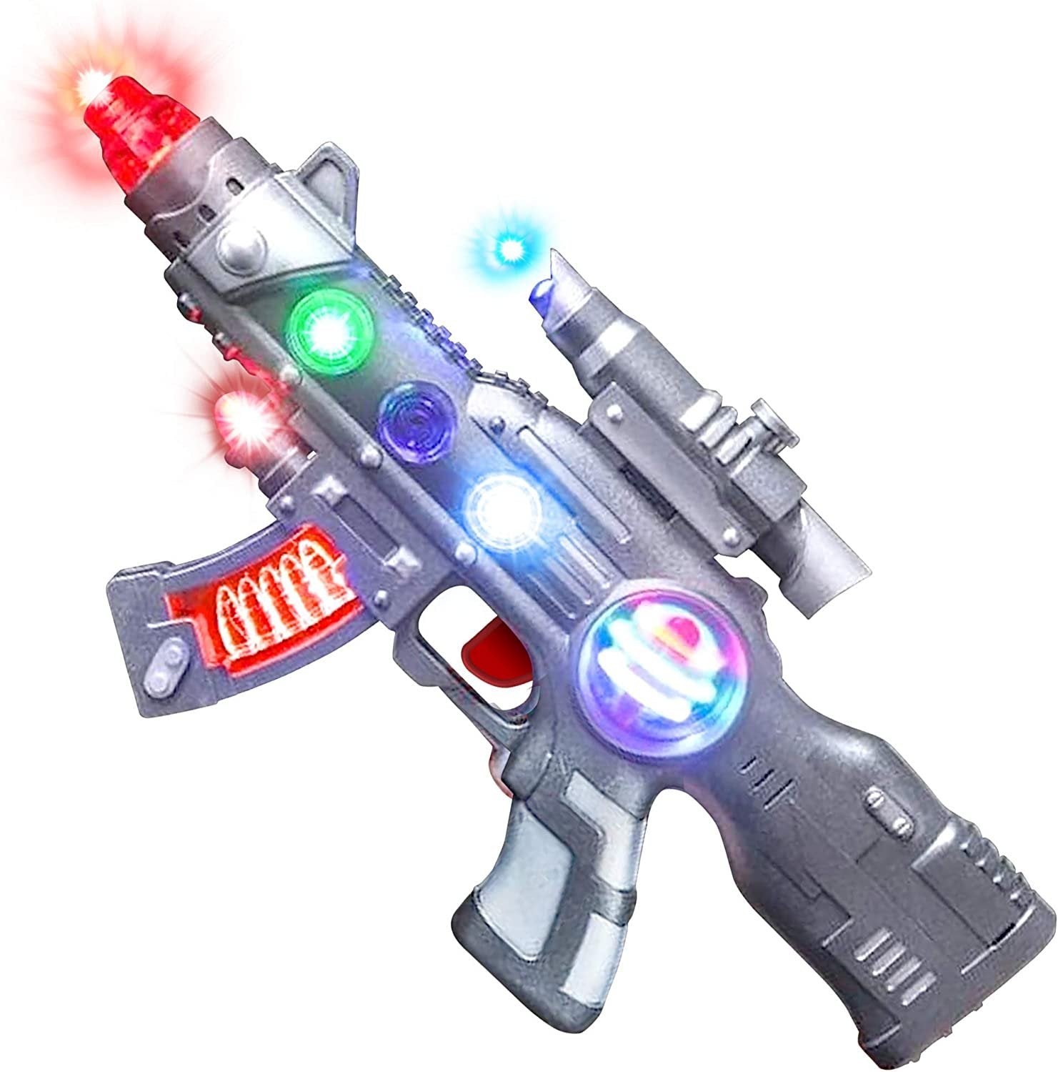 Light Up Spin Ball Blaster Toy Gun, 12.5" Assault Rifle with Thrilling Multicolor LEDs and Sound Effects, Batteries Included, Really Cool Play Gun for Boys and Girls, Great Gift Idea