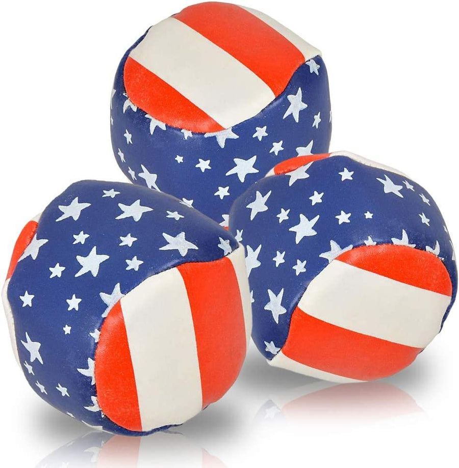 Patriotic Juggling Balls Set for Beginners, Set of 3, American Flag Juggle Ball Kit, Soft Easy Juggle Balls for Kids and Adults, 4th of July Party Accessories, Red, White, and Blue