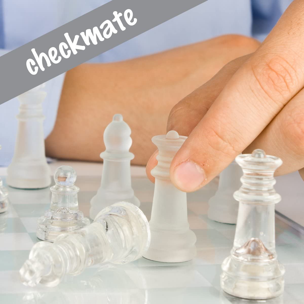 Glass Chess Set, Elegant Design - Durable Build - Fully Functional - 32 Frosted and Clear Pieces - Felted Bottoms - Easy to Carry - Reassuringly Stable (14")