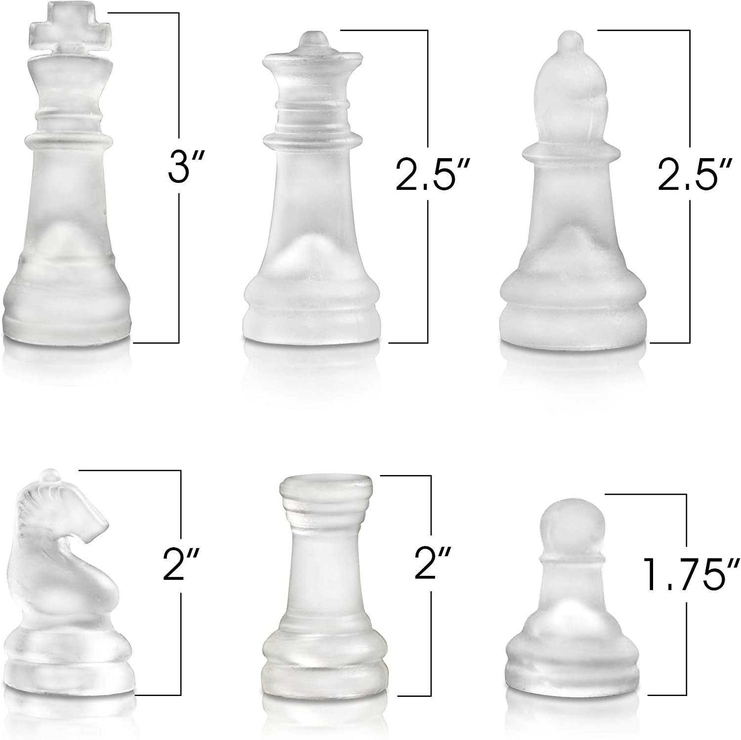 Glass Chess Set, Elegant Design - Durable Build - Fully Functional - 32 Frosted and Clear Pieces - Felted Bottoms - Easy to Carry - Reassuringly Stable (14")