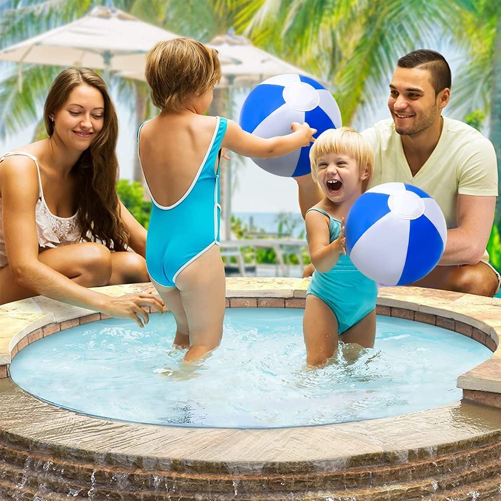 16" Blue & White Beach Balls for Kids, Pack of 12, Inflatable Summer Toys for Boys and Girls, Decorations for Hawaiian, Beach, and Pool Party, Beach Ball Party Favors