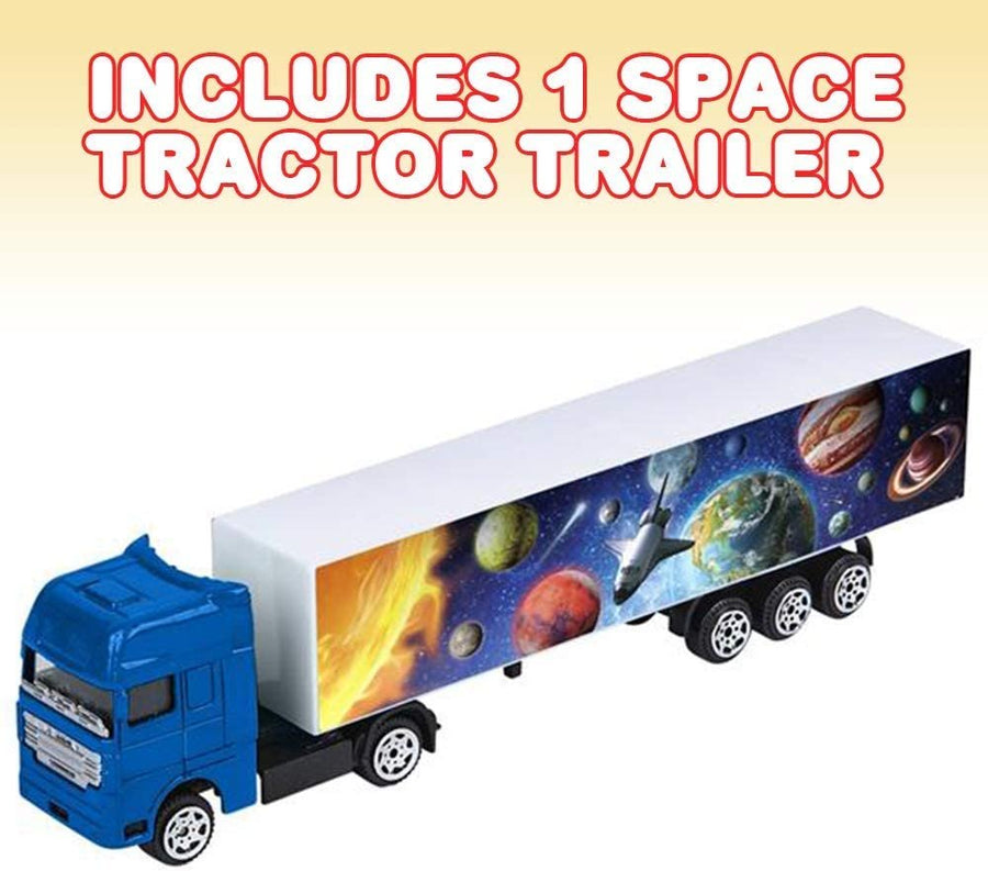 Space Tractor Trailer for Kids, 7.5" Truck for Boys and Girls with Space-Themed Images, Cool Galaxy and Astronaut Party Decorations, Best Birthday Gift for Children