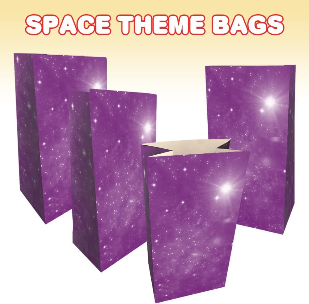 Galaxy Paper Bags - Pack of 12 - Outer Space Themed Gift Bags - Durable Treat Goodie Bags, Astronomy Party Supplies and Party Favors for Birthday, Baby Shower