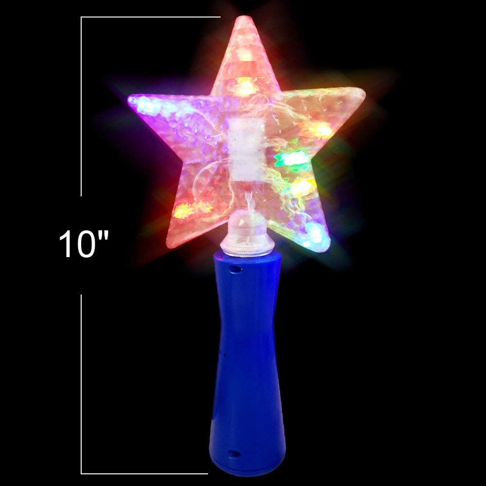 10" Light Up Star Magic Wand for Kids - Magical Fairy Princess Costume Prop, Toy for Girls - Multi-Color Flashing LEDs - Batteries Included - Blue