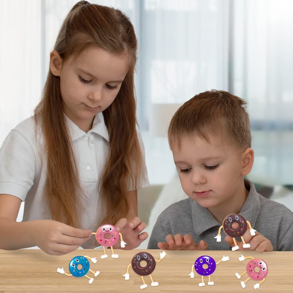 Bendable Donut Figures, Set of 12, Bendable Toys for Kids, Donut Party Favors for Boys and Girls, Stress Relief Fidget Toys for Kids, Goodie Bag Stuffers, and Pinata Fillers