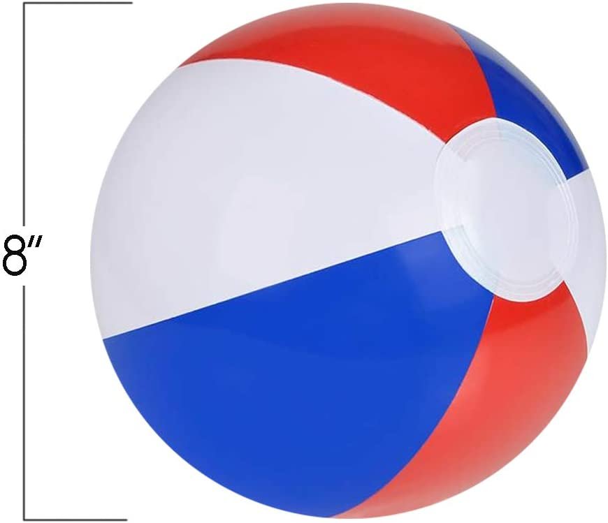 8" Colorful Inflatable Beach Balls - Pack of 12 - Patriotic Red, White and Blue - Floating Bouncing Balls for Pools - Fun Party Favor and Gift