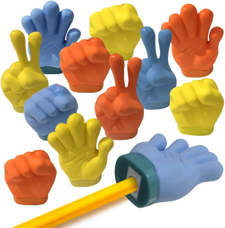 Hand Shaped Erasers with Sharpeners, Set of 12, Esthetic School Supplies for Kids, Unique Party Favors for Boys and Girls, Pinata Fillers, Teacher Awards, and Holiday Stocking Stuffers