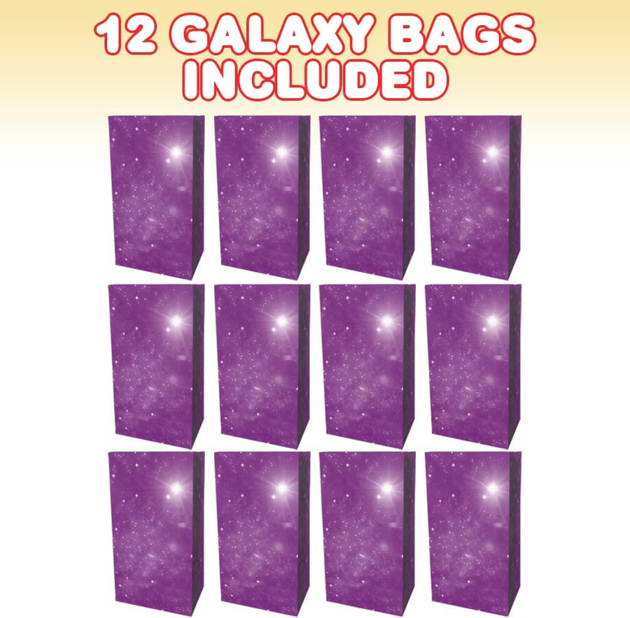 Galaxy Paper Bags - Pack of 12 - Outer Space Themed Gift Bags - Durable Treat Goodie Bags, Astronomy Party Supplies and Party Favors for Birthday, Baby Shower