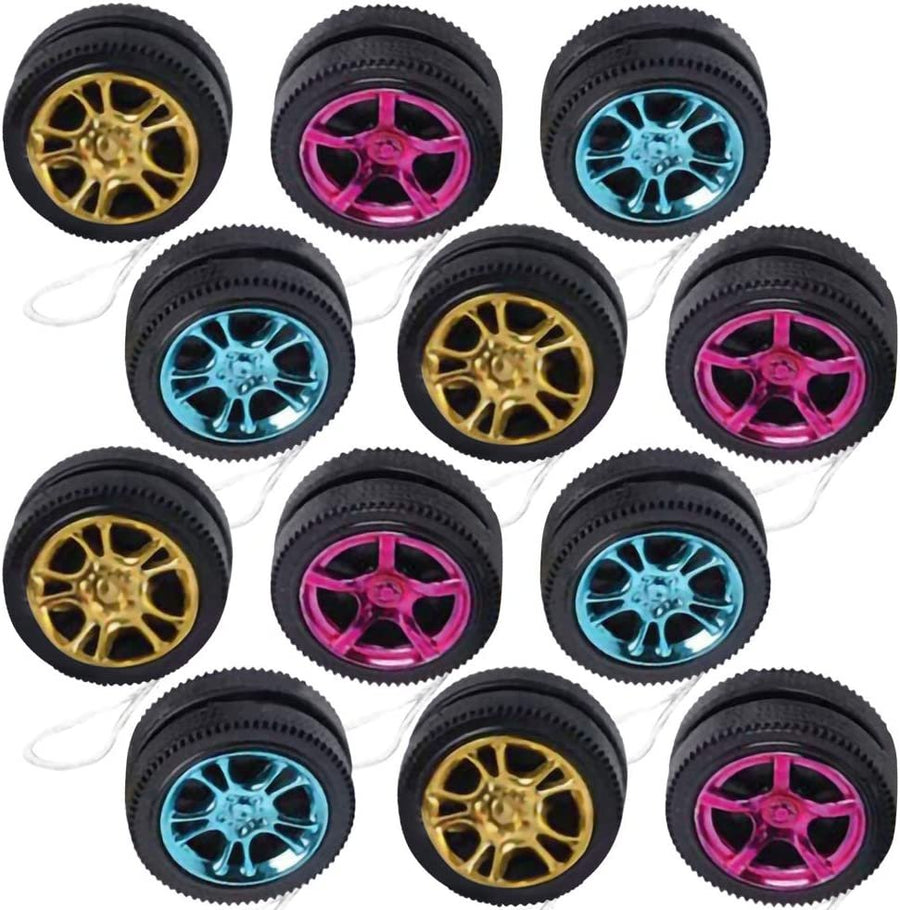 Mini Designer Wheel Yoyos for Kids, Pack of 12, Plastic Yo-Yo Toys in Assorted Colors, Birthday Party Favors, Goodie Bag Fillers, Holiday Stocking Stuffers, Classroom Prizes