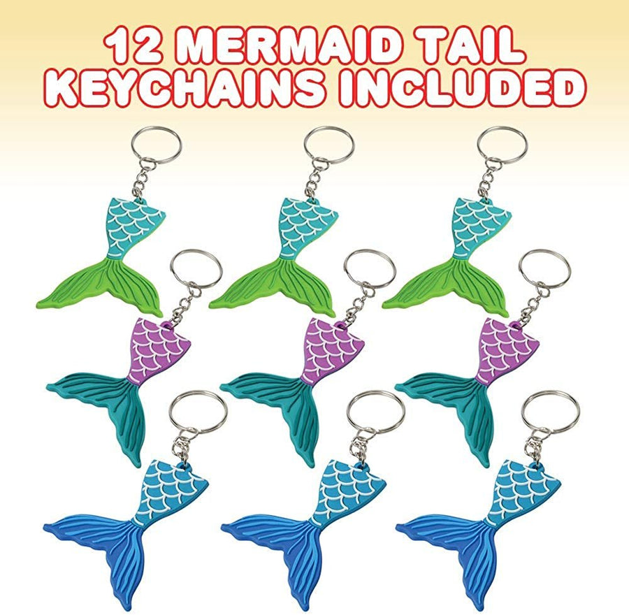 Mermaid Tail Rubber Keychains, Pack of 12, Mermaid Party Favors, Birthday Party Supplies, Goodie Bag Fillers, Prize for Boys and Girls