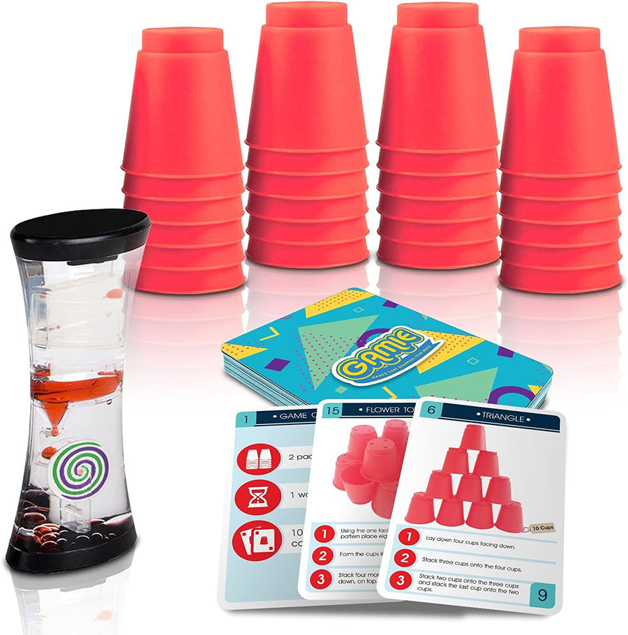 Stacking Cups Game with 18 Challenges & Water Timer, 24 Stacking Cups