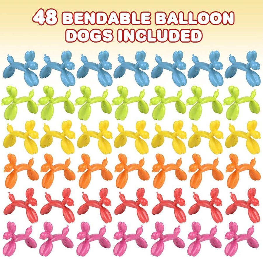 Mini Bendable Dog Assortment, Set of 48 Flexible Figures in Assorted Colors, Birthday Party Favors for Boys & Girls, Stress Relief Fidget Toys, Goody Bag Fillers for Kids