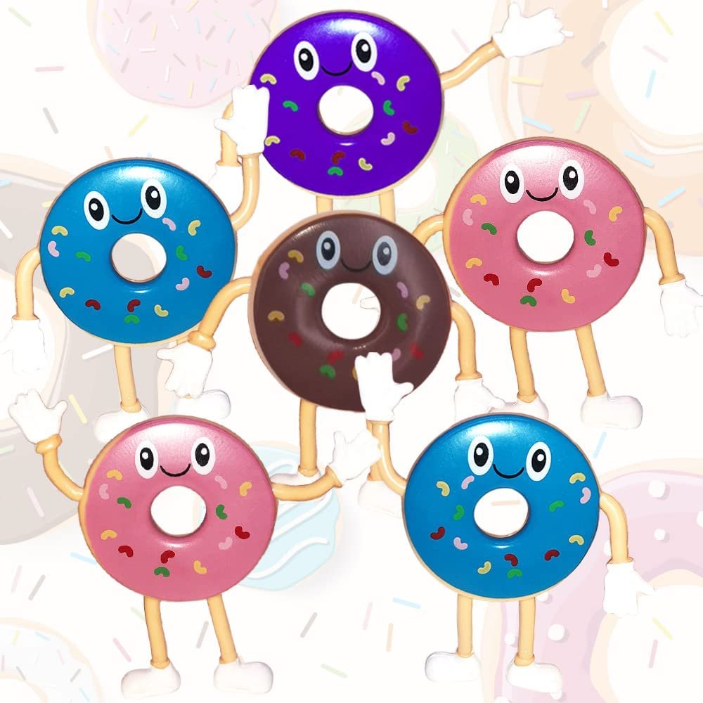 Bendable Donut Figures, Set of 12, Bendable Toys for Kids, Donut Party Favors for Boys and Girls, Stress Relief Fidget Toys for Kids, Goodie Bag Stuffers, and Pinata Fillers