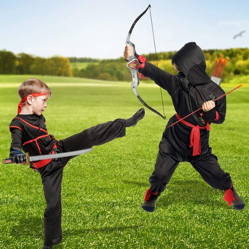 Ninja Toys Weapon Kit for Kids, 10 Piece Set, Includes Sword, Bow, Arrows, Quiver, and Throwing Stars, Ninja Costume Accessories for Boys and Girls, Great Gift Idea