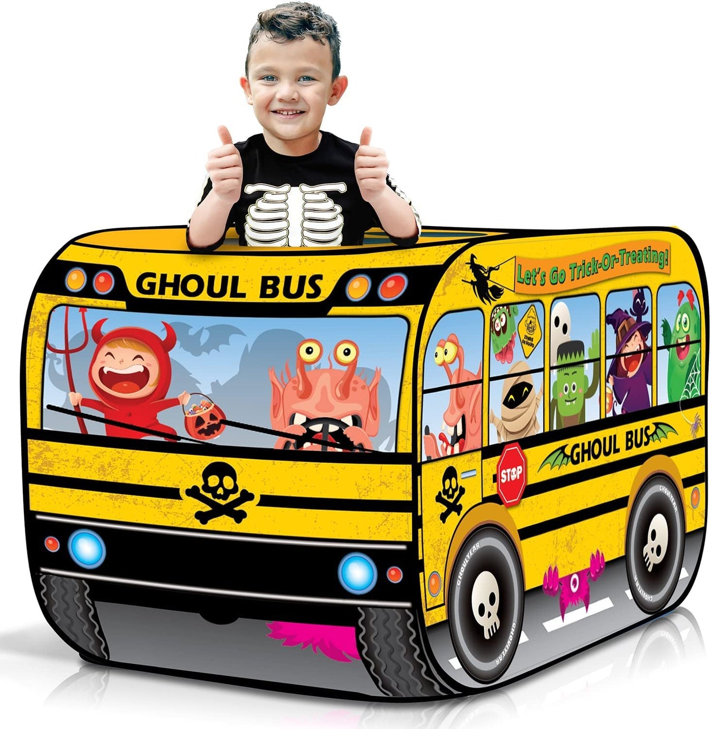 Ghoul School Bus Pop Up Tent, Halloween Tent for Kids with a Carry Bag, Pop Up Play Tent for Hours of Fun, Great for Indoor Halloween Decorations, 43.5 x 28 x 26.5"es