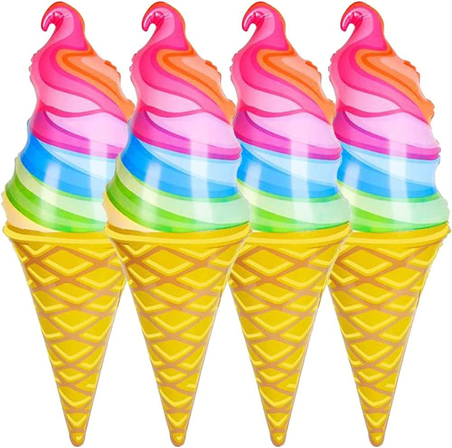 Rainbow Ice Cream Cone Inflates, Set of 4, Inflatable Icecream Toys with Vibrant Colors, Ice Cream Party Decorations, Fun Party Inflates, Kids’ Swimming Pool Toys, 33"es