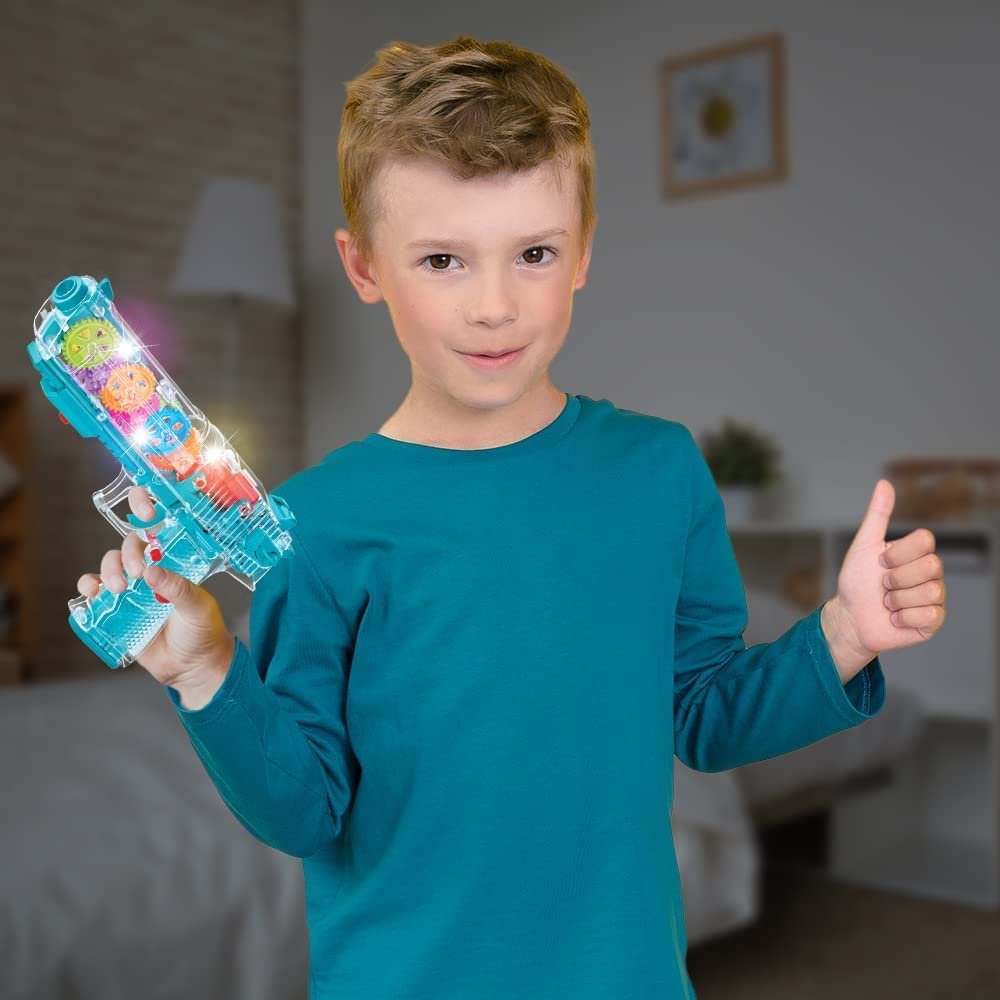 Light Up Gear Toy Gun for Kids, Toy Guns For Boys With Moving Gears, LED Effects, and Music, Batteries Included, Interactive LED Toy Guns for Kids, Great Gift Idea Light Up Toys For Kids