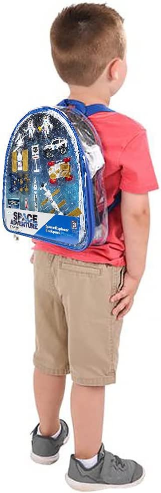 Space Toys Set for Kids, 13-Piece Set with Bag and Assorted Astronaut Toys, Outer Space Backpack for Boys and Girls, Space Shuttle Toys Set for Hours of Imagination