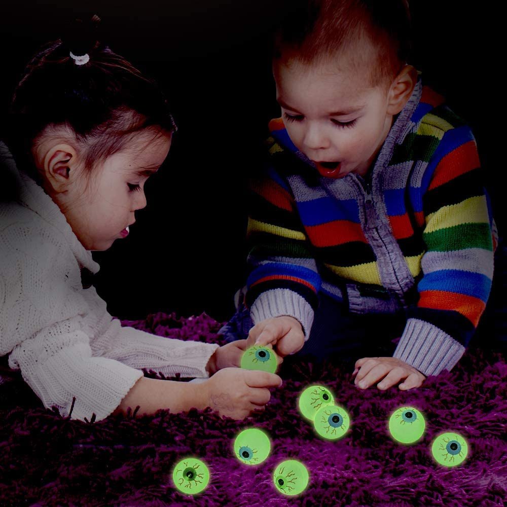 Glow in The Dark Eye Bouncing Balls - Bulk Pack of 12 – 1.25" High Bounce Bouncy Balls for Kids, Glowing Party Favors and Goodie Bag Fillers for Boys and Girls