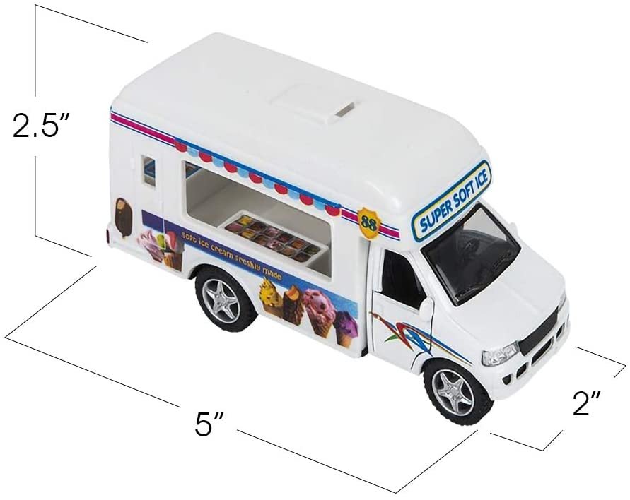 Diecast Ice Cream Trucks with Pullback Mechanism, Set of 2, Die Cast Vehicles with Realistic Detail, Cool Pretend Play Toy Cars for Kids, Best Birthday Gift, Party Favor for Boys & Girls