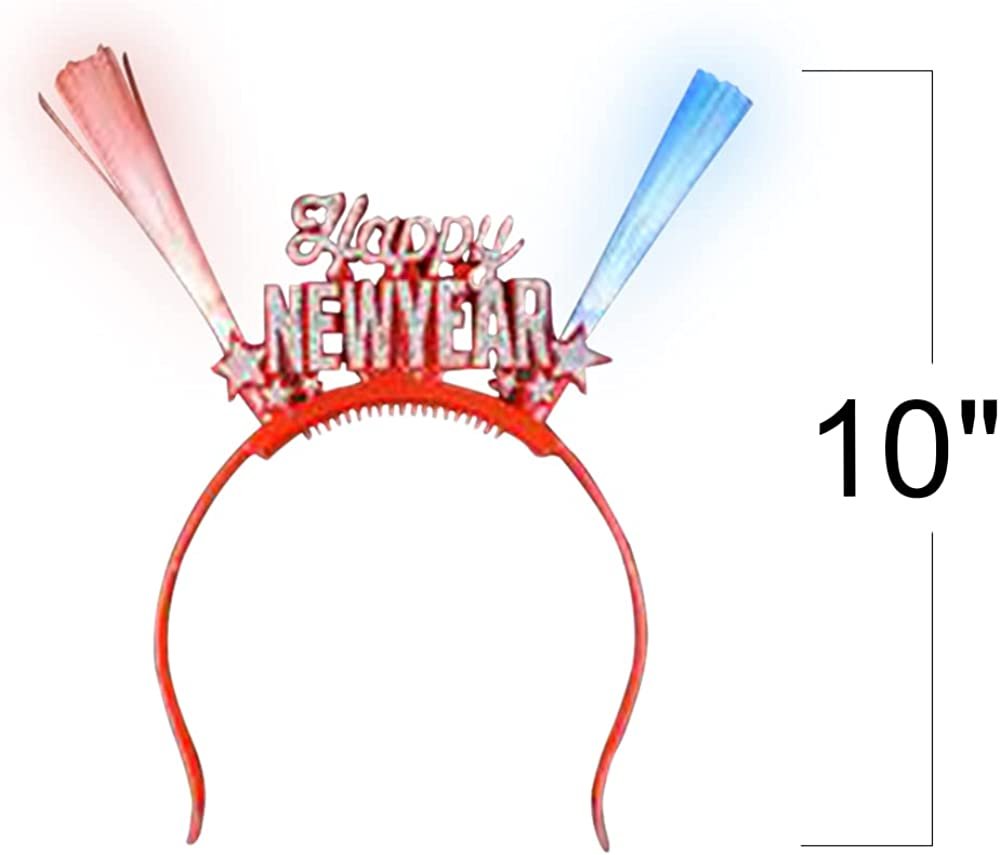 Light Up Happy New Year Headbands, Set of 4, New Year’s Eve Accessories in Assorted Colors, Great as New Year Photo Props, LED Party Favors for Holiday Celebrations
