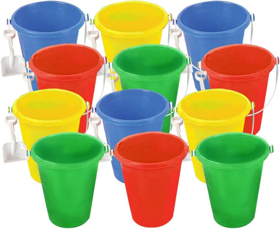 6" Mini Plastic Beach Pail and Shovel Set - Pack of 12 - Assorted Colors Buckets and White Shovels - Summer Beach Toys - Practical Gift, Party Favor and Prize