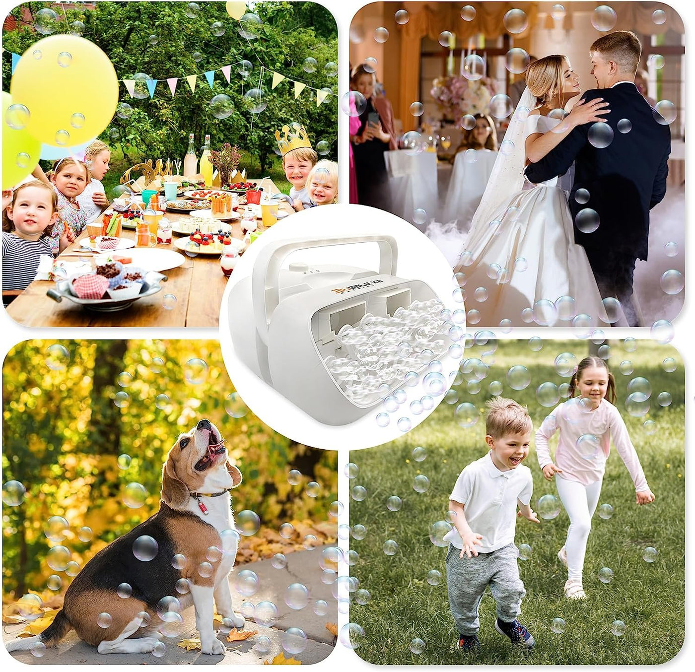 Electric Bubble Machine for Kids with Concentrated Bubble Solution, Plug-in Automatic Bubble Machine, Blows Up to 8000 Bubbles Per Minute, Dual Fan Bubble Blower for Kids Party