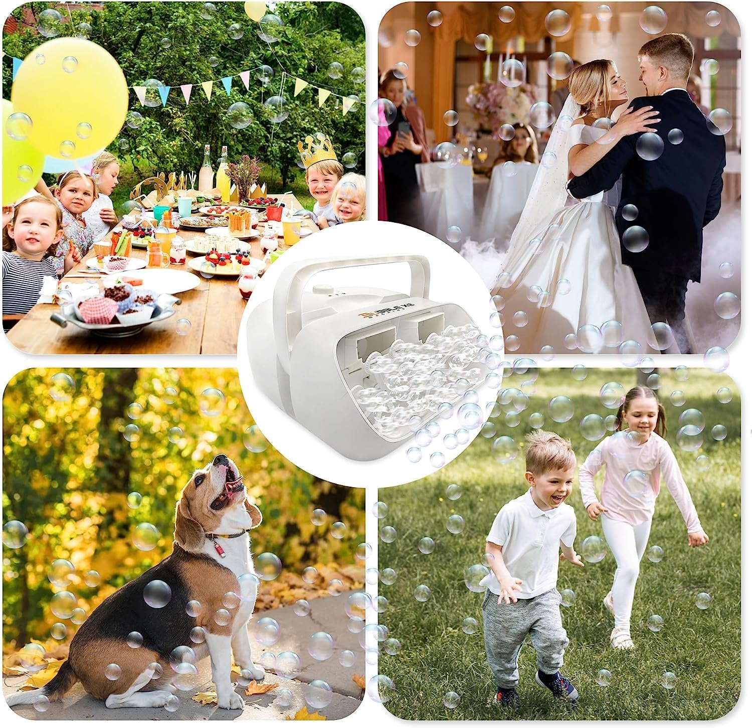 Electric Bubble Machine for Kids with Concentrated Bubble Solution, Plug-in Automatic Bubble Machine, Blows Up to 8000 Bubbles Per Minute, Dual Fan Bubble Blower for Kids Party