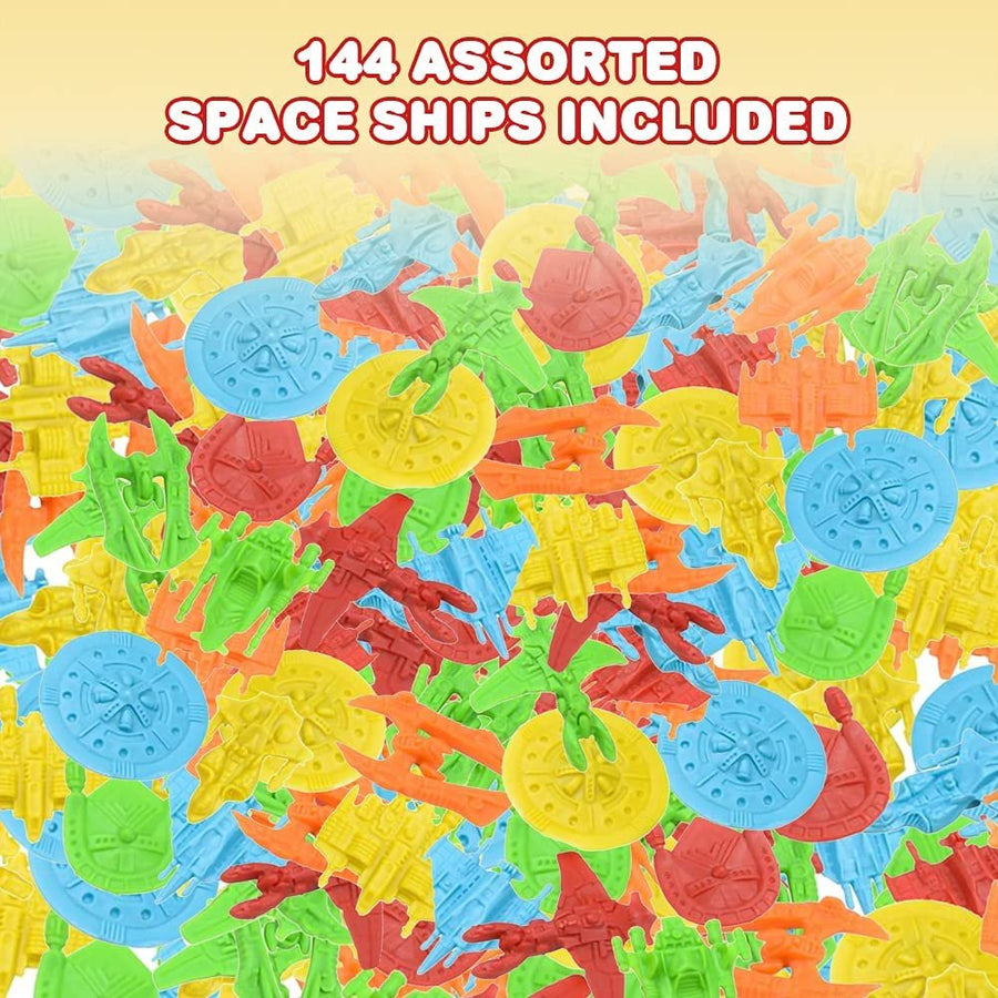 Small Spaceship Toys for Kids, Set of 144, Outer Space Party Favors for Children, Space Ship Toys in Assorted Colors, Galactic Party Goodie Bag Fillers, Holiday Stocking Stuffers