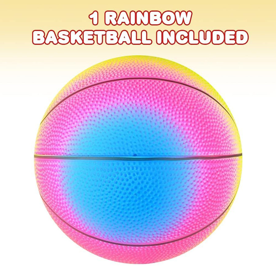 Rainbow Basketball for Kids, Bouncy 9” Rubber Kick Ball for Backyard, Park, and Beach Outdoor Fun, Beautiful Rainbow Colors, Durable Outside Play Toys for Boys and Girls - Sold Deflated