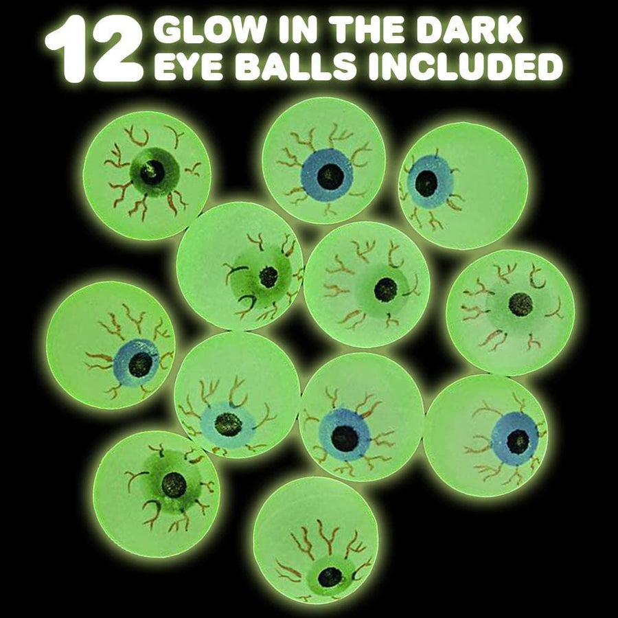 Glow in The Dark Eye Bouncing Balls - Bulk Pack of 12 – 1.25" High Bounce Bouncy Balls for Kids, Glowing Party Favors and Goodie Bag Fillers for Boys and Girls