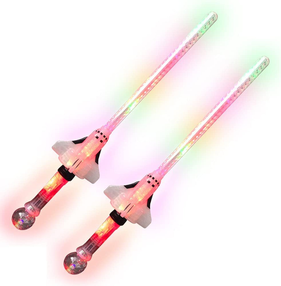 Light-Up Space Shuttle Wand, Set of 2, LED Astronaut Wands for Kids with 3 Light Up Modes, Cool Space Toys for Boys and Girls, Astronaut Costume Accessories, 28"es Long