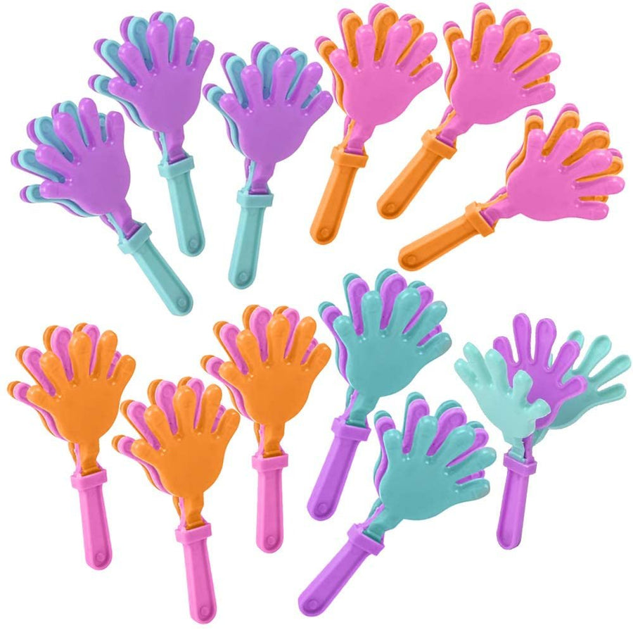 Hand Clappers Noisemakers - Pack of 24-4"es Assorted Plastic Noisemakers for Sports, Parties, and Concerts - Best Birthday Party Favors and Goodie Bag Fillers for Boys and Girls