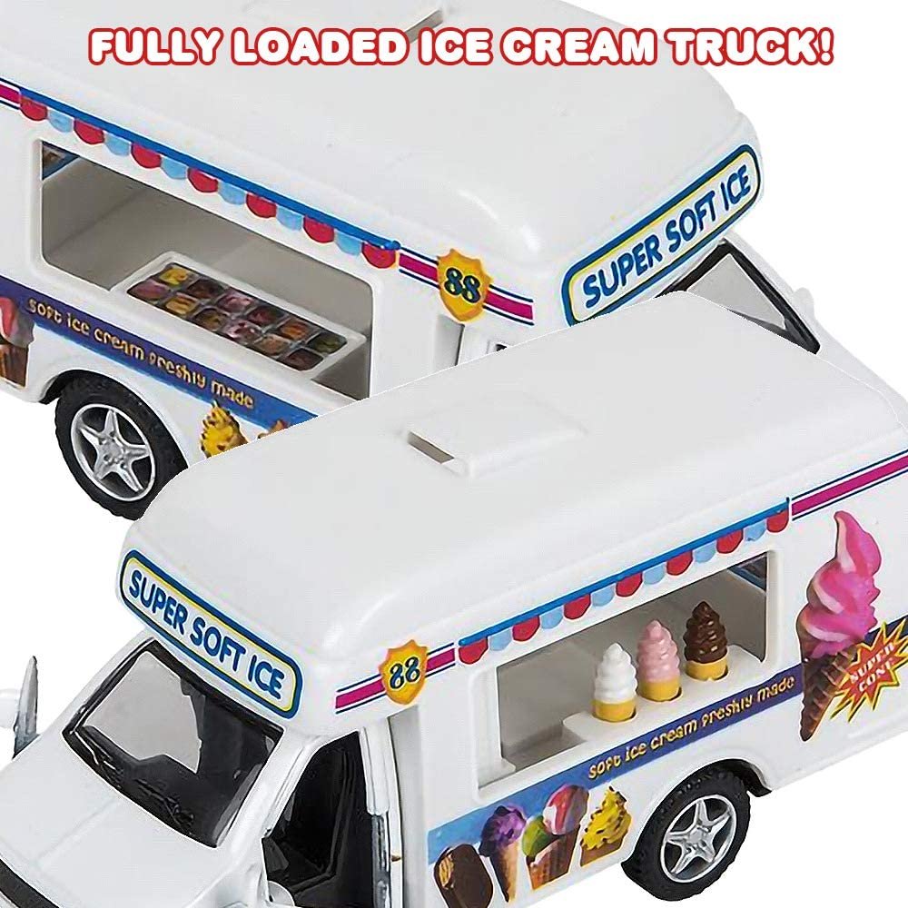 Diecast Ice Cream Trucks with Pullback Mechanism, Set of 2, Die Cast Vehicles with Realistic Detail, Cool Pretend Play Toy Cars for Kids, Best Birthday Gift, Party Favor for Boys & Girls