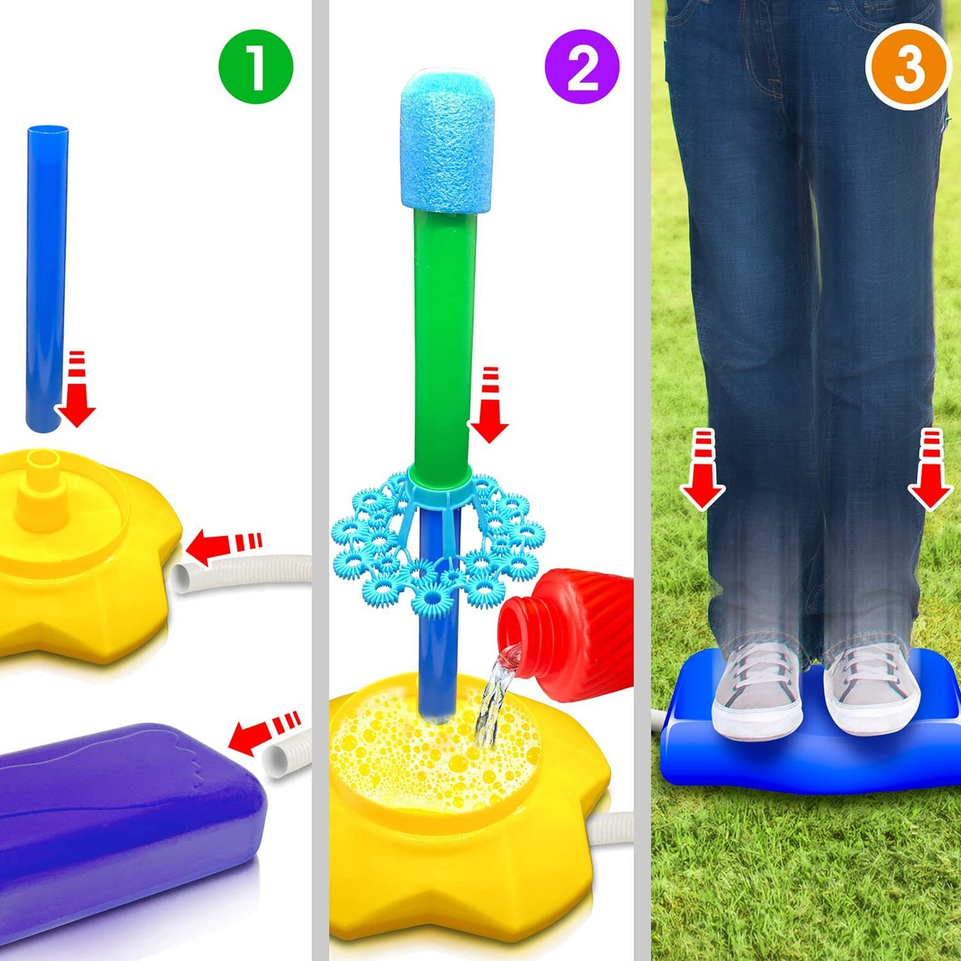 Bubble Rocket Launcher Toy Set, Includes 2 Bubble Rockets, Bubble Solution, Pump, and Base, Flying Bubble Blaster Rockets for Hours of Outdoor Fun, Bubble Maker Gift for Kids