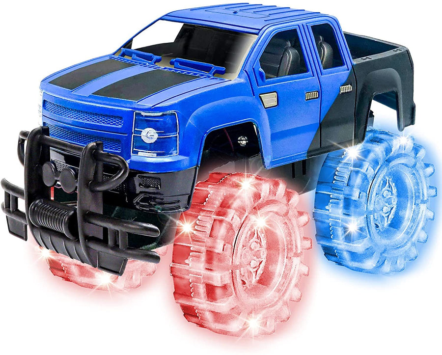 Light Up Blue & Black Monster Truck, 1 Piece, 8" Toy Monster Truck with Flashing LED Tires & Batteries, Push n Go Car Toys for Kids, Fun Gift for Boys & Girls Ages 3 & Up