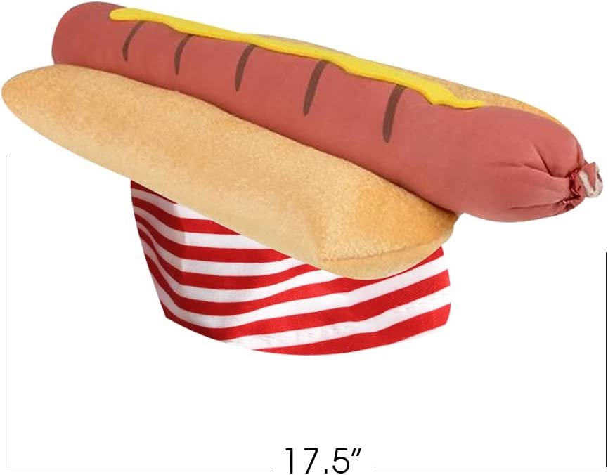 Funny Hot Dog Hat, 1 PC, Fun Fast Food Hotdog Hat, Soft Plush Costume Accessory Hat, Pizza Party Supplies Decorations, One Size Fits Most, Crazy Silly Hat for Halloween