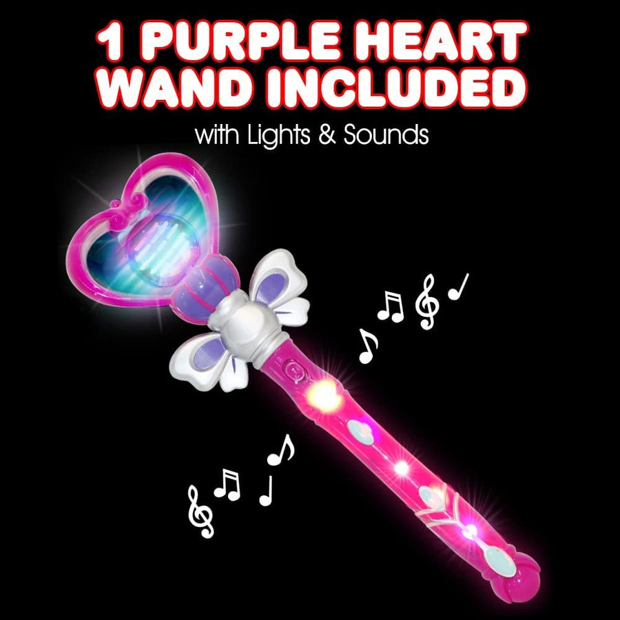 Purple Light Up Toy Wand, 13.5" Valentines Heart Toy Wand with Spinning LEDs & Sound Effects