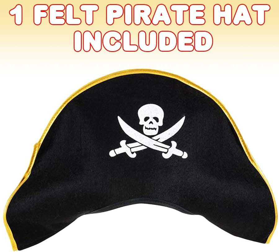 Pirate Felt Hat for Kids, 1PC, Pirate Costume Hat with Skull and Cross Sword Design, Pirate Costume Prop for Halloween, Dress Up Parties, and Photo Booth, Black, White, and Gold