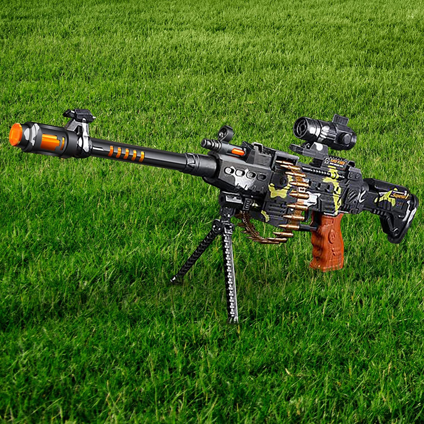 Toy Machine Gun with Scope, Sounds & Flashing Lights - Thrilling 25" Submachine Toy Gun