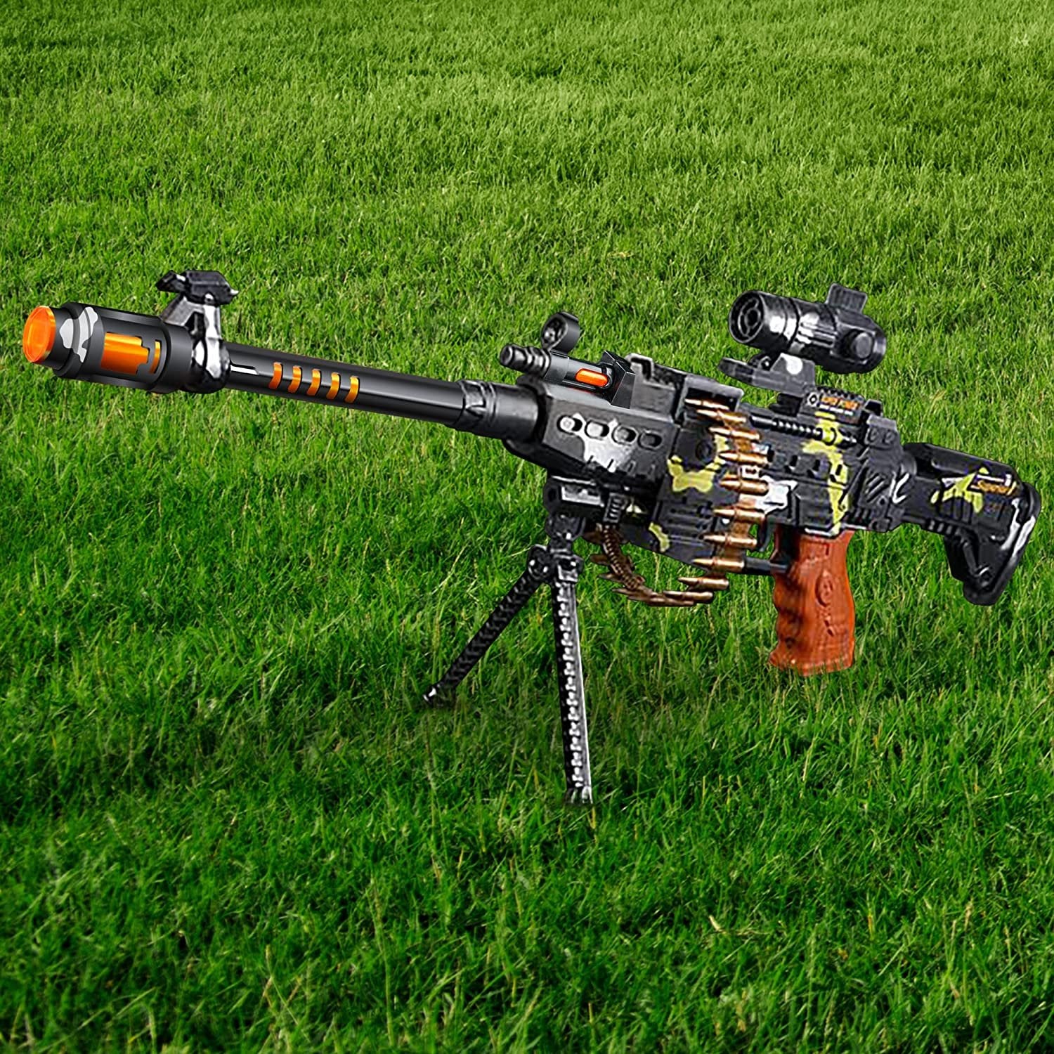 Toy Machine Gun with Scope, Sounds & Flashing Lights - Thrilling 25" Submachine Toy Gun