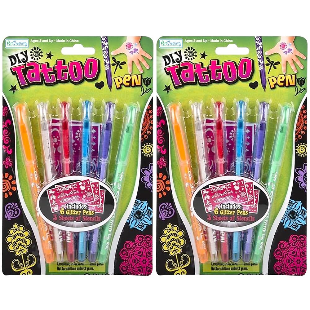 Shimmery Temporary Tattoo Pens for Kids, 4 Pack, Each Pack with 6