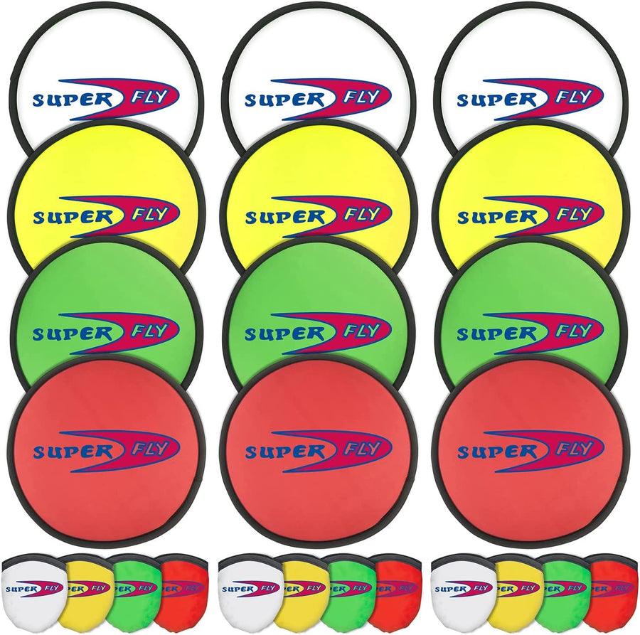 Folding Pocket Frisbee Set - 12 Pack - Foldable Frisbees for Kids and Adults - Colorful Flying Disc Toys - Fun Birthday Party Favors for Boys and Girls - Summer Outdoor Activity Game