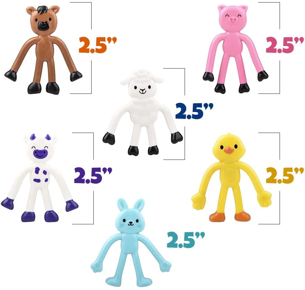 Mini Bendable Farm Animal Toys, Set of 48, Barnyard Animal Toys for Kids in 6 Designs, Portable Stress Relief Toys for Kids, Barn Birthday Party Favors for Kids and Pinata Stuffers