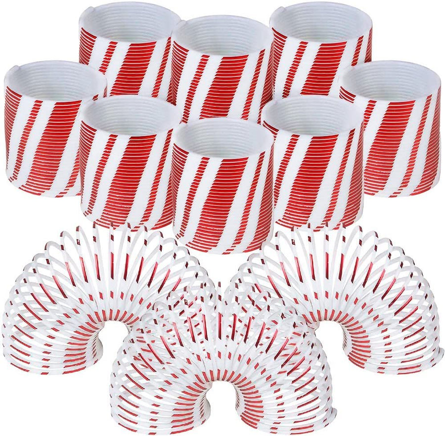 Candy Cane Coil Springs, Set of 12, Plastic Christmas Magic Coil Springs, Great Holiday Stocking Stuffers, Xmas Party Favors, Fun Holiday Prizes and Goodie Bag Fillers for Kids