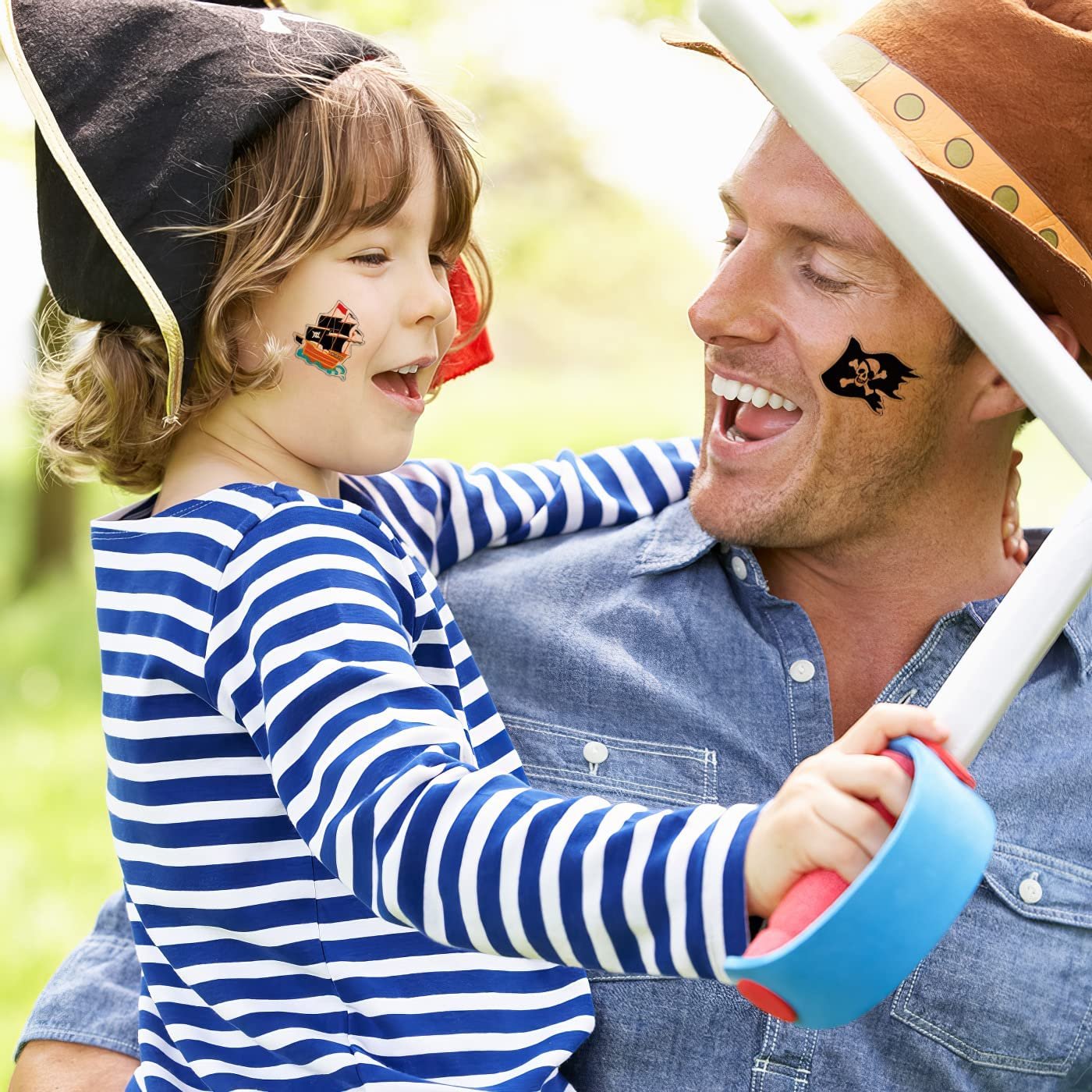 Pirate Temporary Tattoos for Kids - Bulk Pack of 144 in Assorted Designs, Non-Toxic 2" Tats, Birthday Party Favors, Goodie Bag Fillers, Non-Candy Halloween Treats