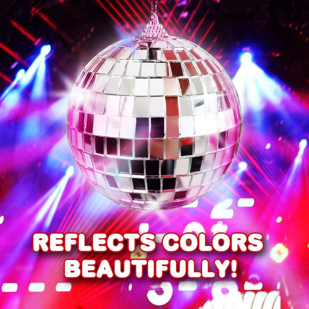 4" Mirror Disco Ball - Silver Disco Ball with Hanging String for Parties, Birthdays, and Weddings - 90’s Disco Party Decorations and Supplies, Ceiling Décor Disco Accessories