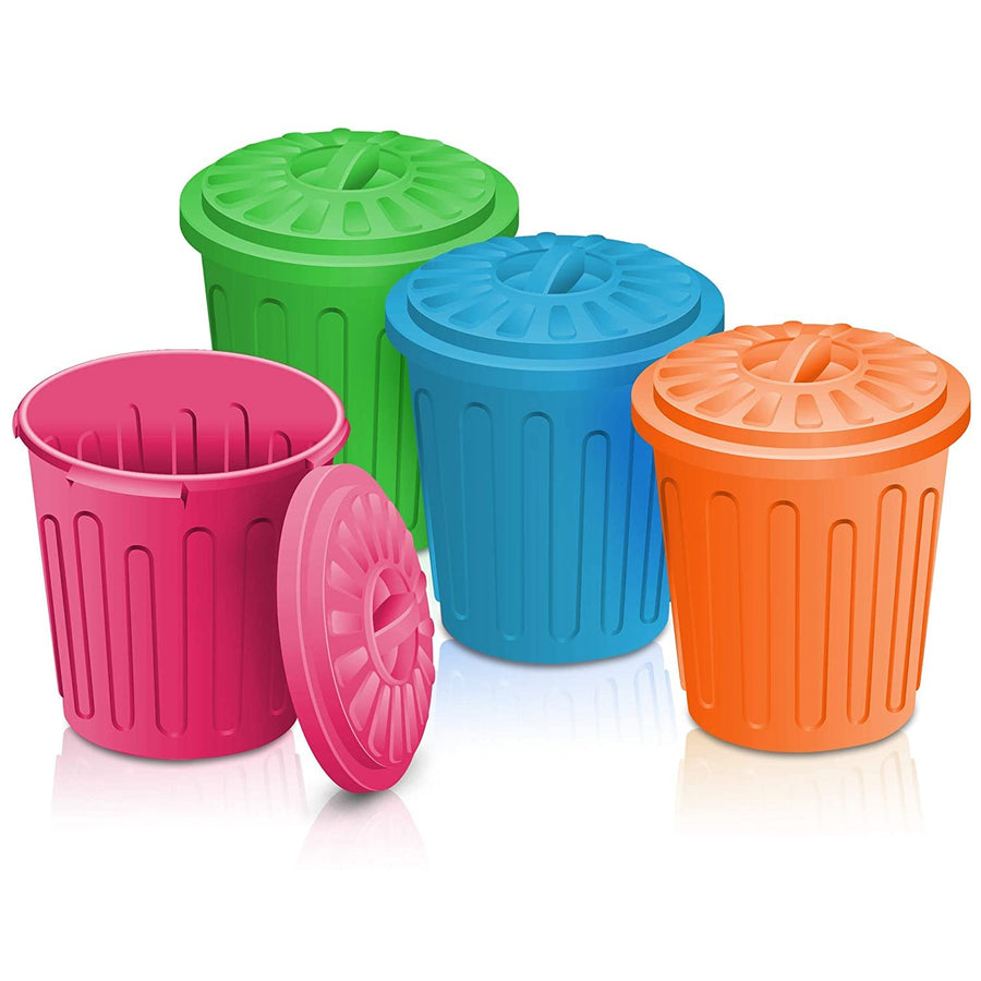 4.5" Mini Trash Can Set - 12 Pack - Miniature Garbage Bin Toy in Assorted Colors - Unique Desk Organizer - Birthday Party Favors for Boys and Girls, Classroom Decor, Carnival Prize