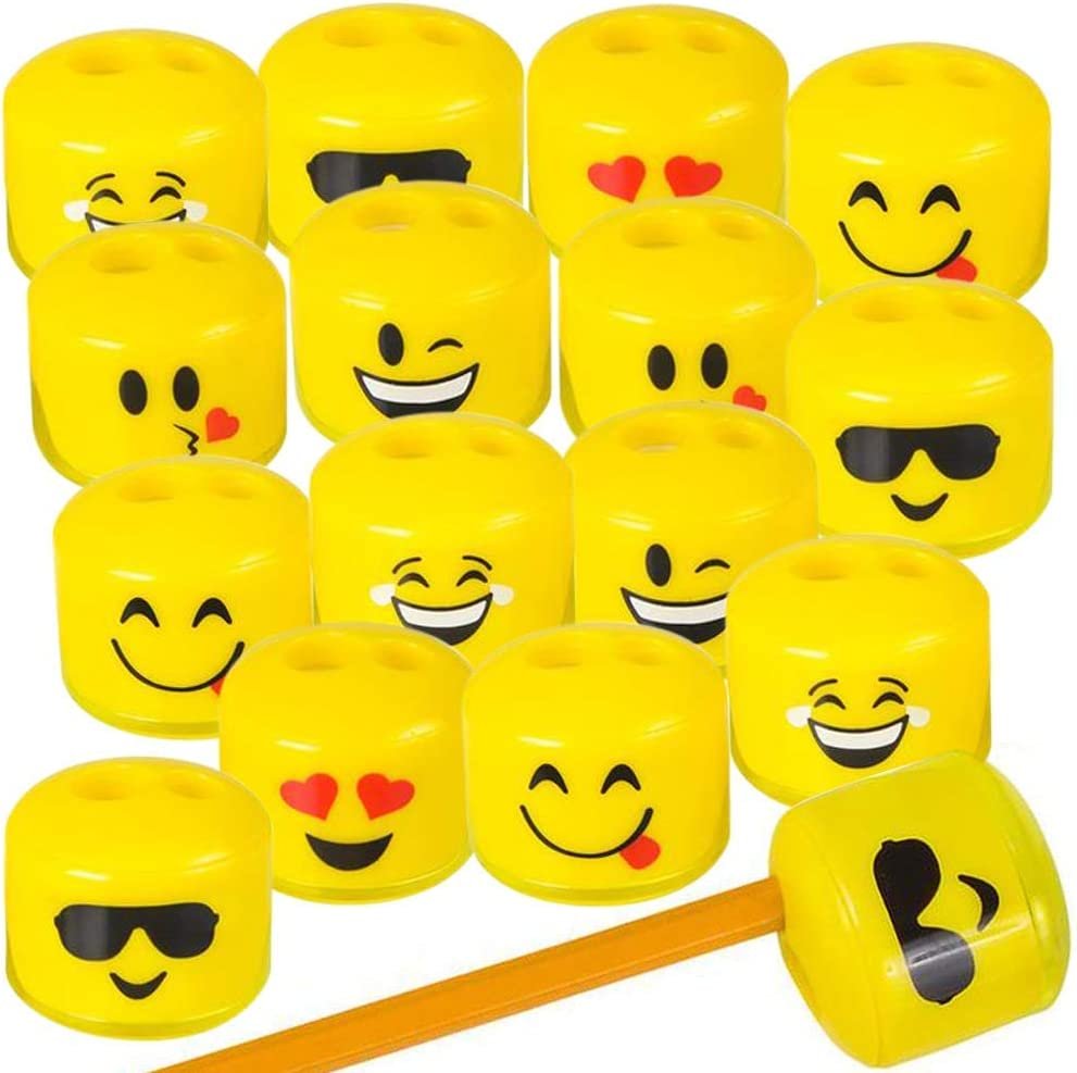Emoticon Sharpeners for Kids, Bulk Pack of 24, Emoticon Smile Face Pencil and Crayon Sharpeners, Fun School Supplies for Children, Emoticon Birthday Party Favors for Boys and Girls
